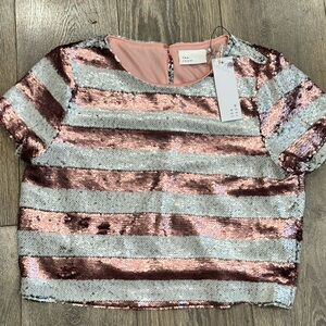 The Room Sequin Striped Blouse - Pink and Silver